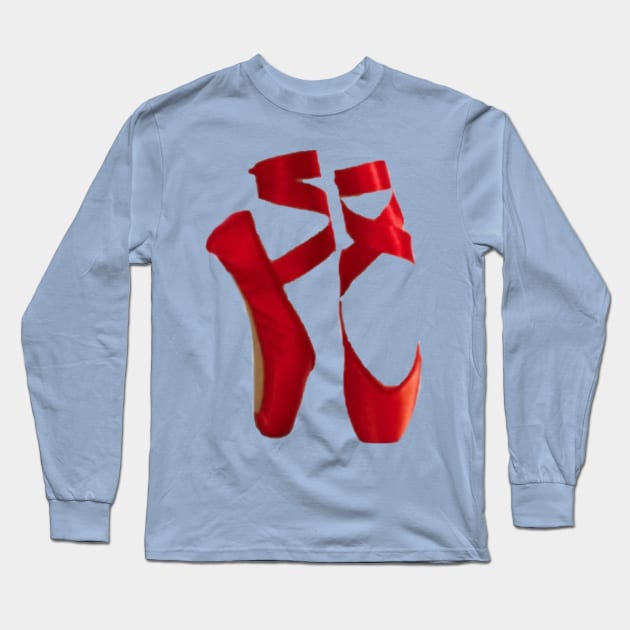 Red Ballet Shoes Long Sleeve T-Shirt by Linds with Love